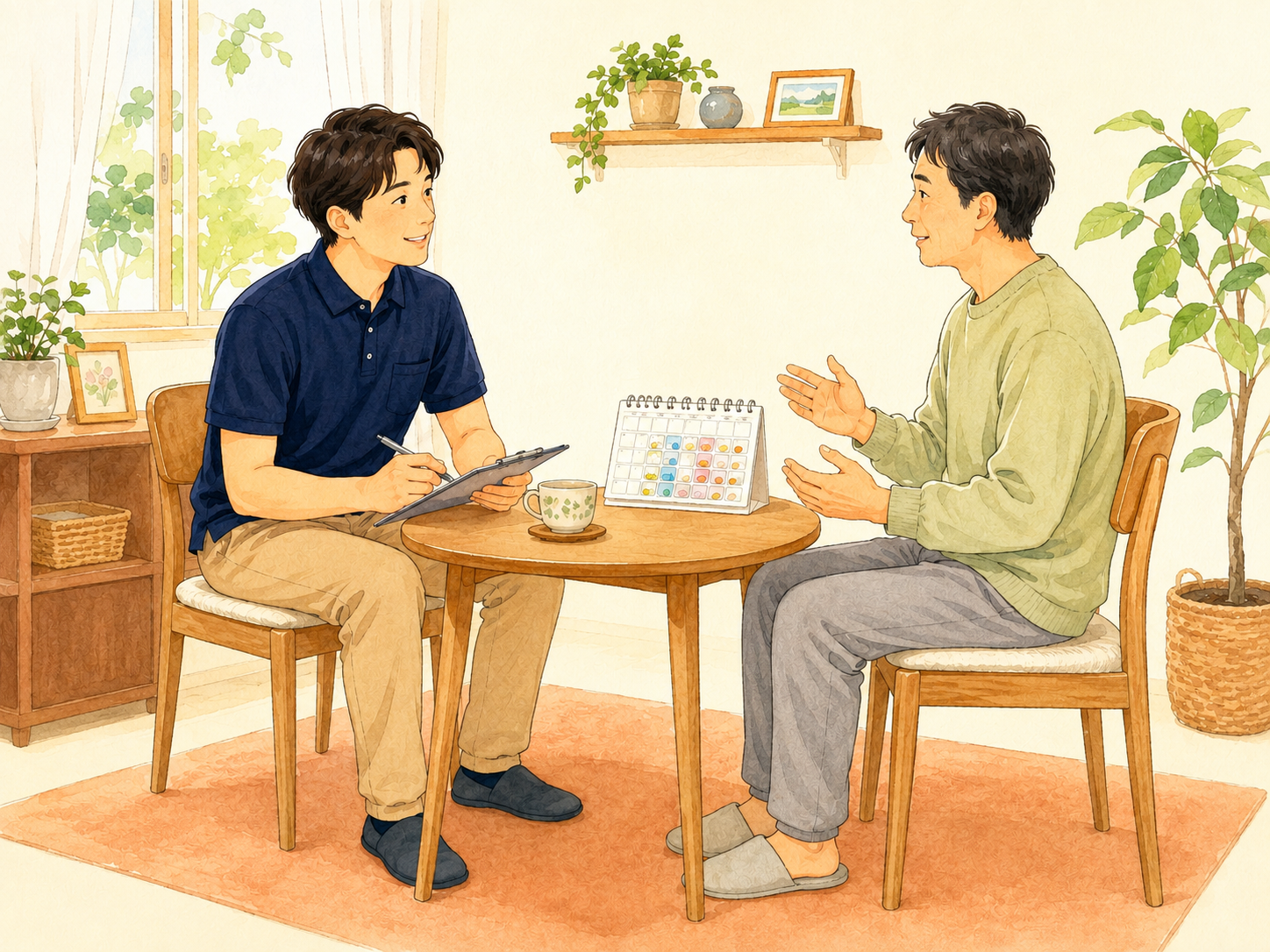 看護師が利用者の話を丁寧に聴く様子